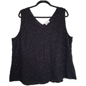 ​J Kara Black Beaded V-Neck Sleeveless Formal Tank Top Size 3X
